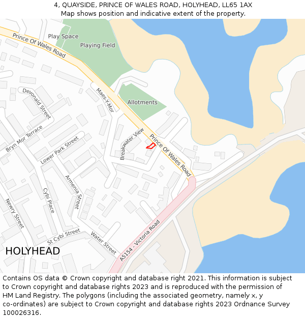 4, QUAYSIDE, PRINCE OF WALES ROAD, HOLYHEAD, LL65 1AX: Location map and indicative extent of plot