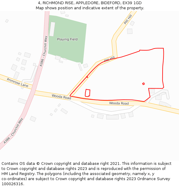 4, RICHMOND RISE, APPLEDORE, BIDEFORD, EX39 1GD: Location map and indicative extent of plot