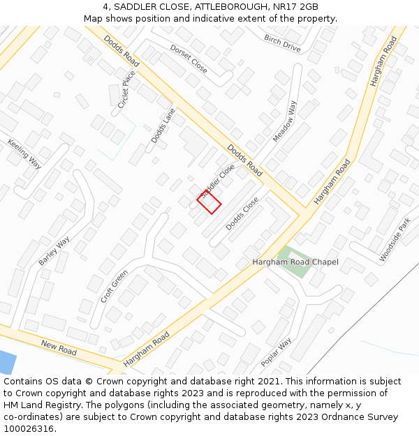 4, SADDLER CLOSE, ATTLEBOROUGH, NR17 2GB: Location map and indicative extent of plot