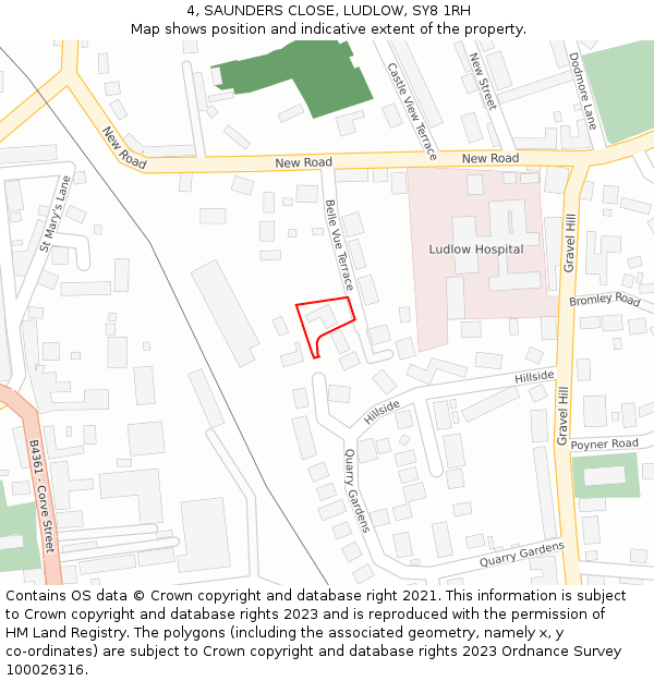 4, SAUNDERS CLOSE, LUDLOW, SY8 1RH: Location map and indicative extent of plot