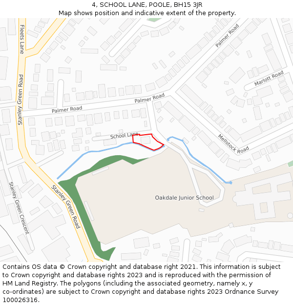 4, SCHOOL LANE, POOLE, BH15 3JR: Location map and indicative extent of plot