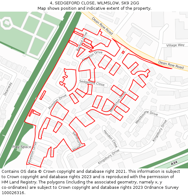 4, SEDGEFORD CLOSE, WILMSLOW, SK9 2GG: Location map and indicative extent of plot