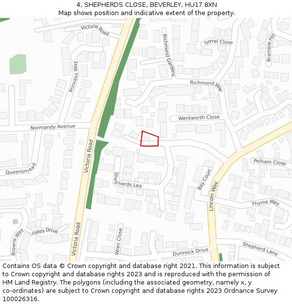 4, SHEPHERDS CLOSE, BEVERLEY, HU17 8XN: Location map and indicative extent of plot