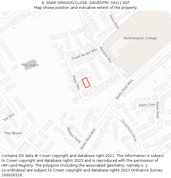 4, SNAP DRAGON CLOSE, DAVENTRY, NN11 4GT: Location map and indicative extent of plot