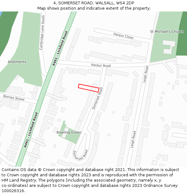 4, SOMERSET ROAD, WALSALL, WS4 2DP: Location map and indicative extent of plot