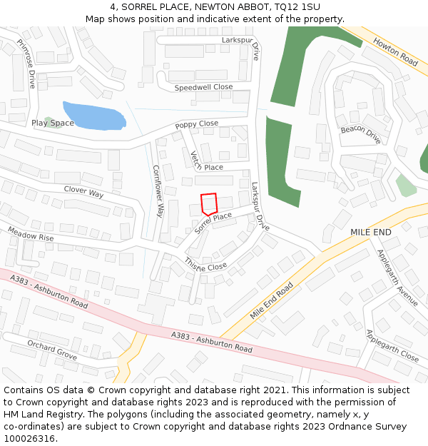 4, SORREL PLACE, NEWTON ABBOT, TQ12 1SU: Location map and indicative extent of plot