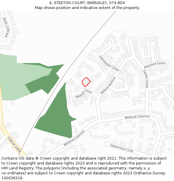 4, STEETON COURT, BARNSLEY, S74 8DX: Location map and indicative extent of plot