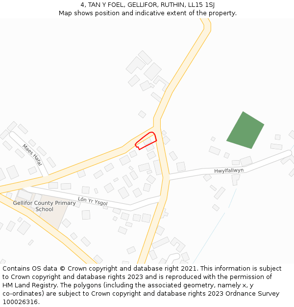 4, TAN Y FOEL, GELLIFOR, RUTHIN, LL15 1SJ: Location map and indicative extent of plot