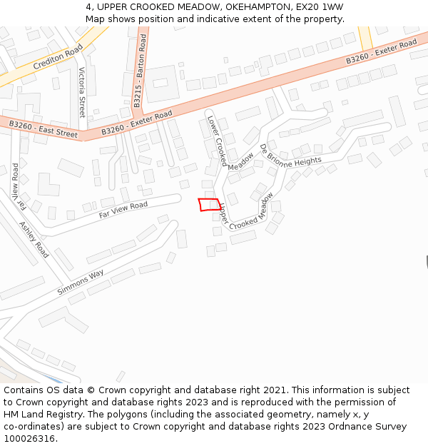 4, UPPER CROOKED MEADOW, OKEHAMPTON, EX20 1WW: Location map and indicative extent of plot