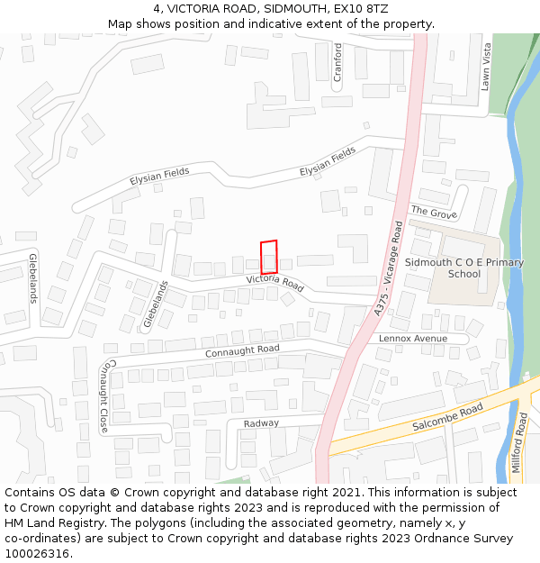 4, VICTORIA ROAD, SIDMOUTH, EX10 8TZ: Location map and indicative extent of plot