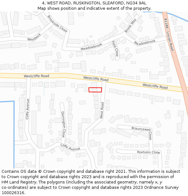 4, WEST ROAD, RUSKINGTON, SLEAFORD, NG34 9AL: Location map and indicative extent of plot