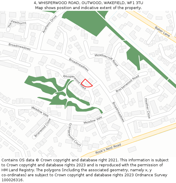 4, WHISPERWOOD ROAD, OUTWOOD, WAKEFIELD, WF1 3TU: Location map and indicative extent of plot