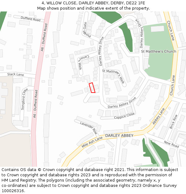 4, WILLOW CLOSE, DARLEY ABBEY, DERBY, DE22 1FE: Location map and indicative extent of plot