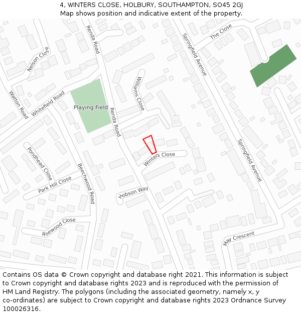 4, WINTERS CLOSE, HOLBURY, SOUTHAMPTON, SO45 2GJ: Location map and indicative extent of plot