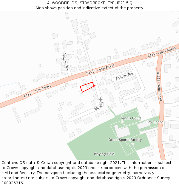 4, WOODFIELDS, STRADBROKE, EYE, IP21 5JQ: Location map and indicative extent of plot