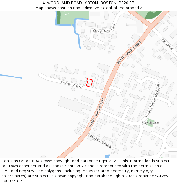 4, WOODLAND ROAD, KIRTON, BOSTON, PE20 1BJ: Location map and indicative extent of plot