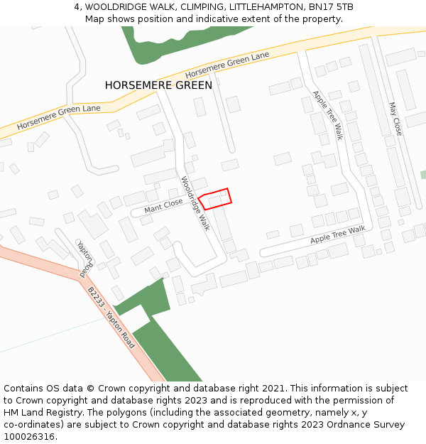 4, WOOLDRIDGE WALK, CLIMPING, LITTLEHAMPTON, BN17 5TB: Location map and indicative extent of plot