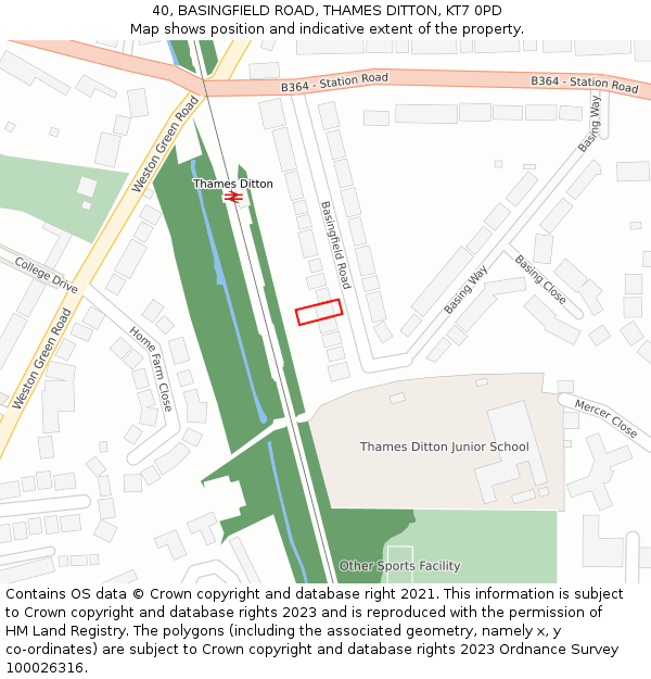 40, BASINGFIELD ROAD, THAMES DITTON, KT7 0PD: Location map and indicative extent of plot