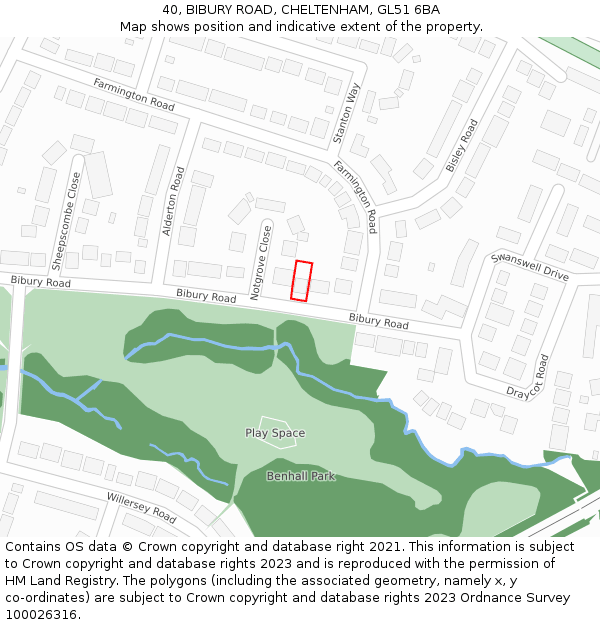 40, BIBURY ROAD, CHELTENHAM, GL51 6BA: Location map and indicative extent of plot