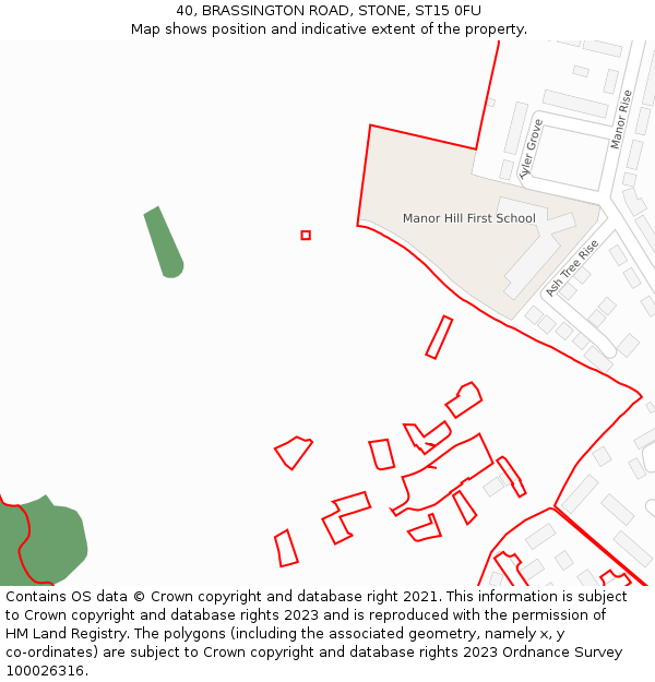 40, BRASSINGTON ROAD, STONE, ST15 0FU: Location map and indicative extent of plot