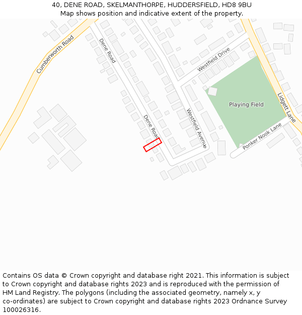 40, DENE ROAD, SKELMANTHORPE, HUDDERSFIELD, HD8 9BU: Location map and indicative extent of plot