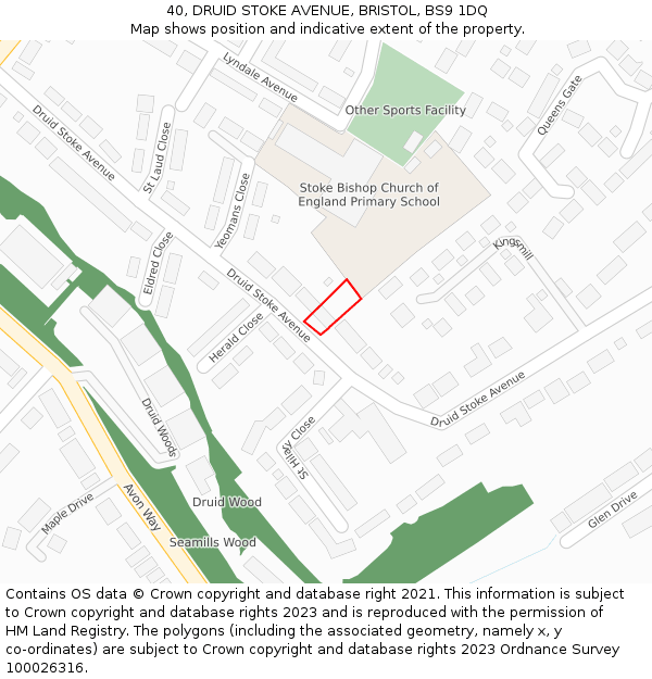 40, DRUID STOKE AVENUE, BRISTOL, BS9 1DQ: Location map and indicative extent of plot