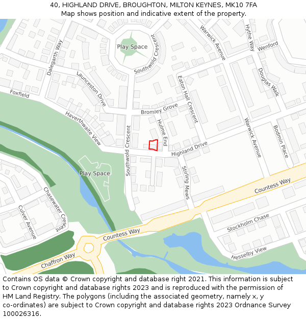 40, HIGHLAND DRIVE, BROUGHTON, MILTON KEYNES, MK10 7FA: Location map and indicative extent of plot