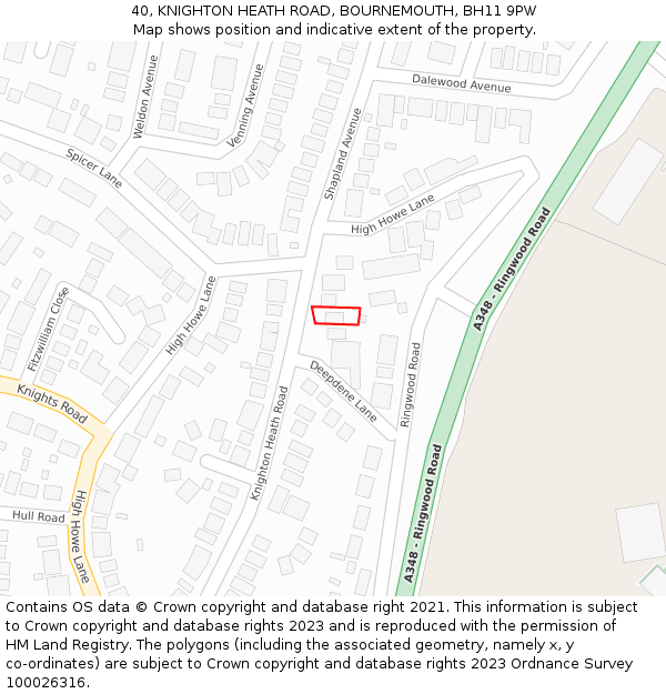 40, KNIGHTON HEATH ROAD, BOURNEMOUTH, BH11 9PW: Location map and indicative extent of plot