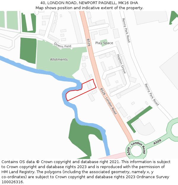 40, LONDON ROAD, NEWPORT PAGNELL, MK16 0HA: Location map and indicative extent of plot