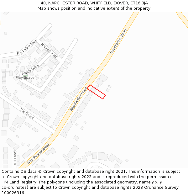 40, NAPCHESTER ROAD, WHITFIELD, DOVER, CT16 3JA: Location map and indicative extent of plot