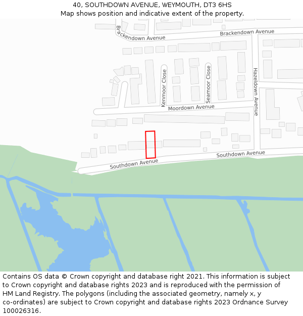 40, SOUTHDOWN AVENUE, WEYMOUTH, DT3 6HS: Location map and indicative extent of plot