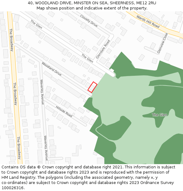 40, WOODLAND DRIVE, MINSTER ON SEA, SHEERNESS, ME12 2RU: Location map and indicative extent of plot