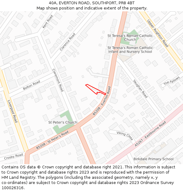 40A, EVERTON ROAD, SOUTHPORT, PR8 4BT: Location map and indicative extent of plot