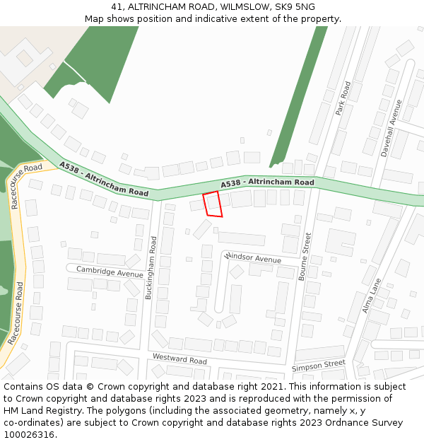 41, ALTRINCHAM ROAD, WILMSLOW, SK9 5NG: Location map and indicative extent of plot