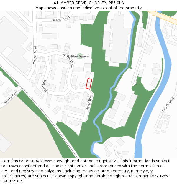 41, AMBER DRIVE, CHORLEY, PR6 0LA: Location map and indicative extent of plot