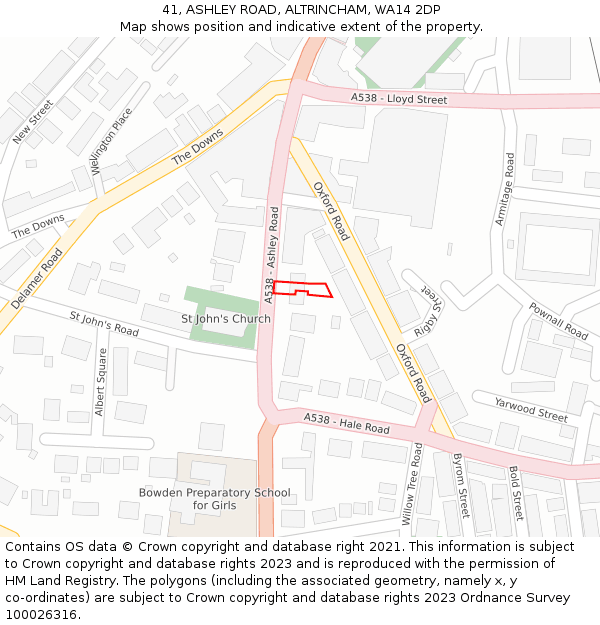 41, ASHLEY ROAD, ALTRINCHAM, WA14 2DP: Location map and indicative extent of plot