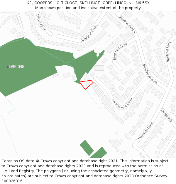 41, COOPERS HOLT CLOSE, SKELLINGTHORPE, LINCOLN, LN6 5SY: Location map and indicative extent of plot