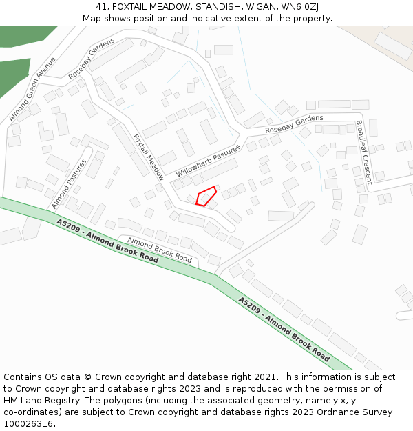 41, FOXTAIL MEADOW, STANDISH, WIGAN, WN6 0ZJ: Location map and indicative extent of plot