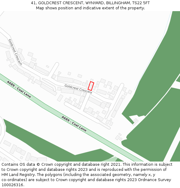 41, GOLDCREST CRESCENT, WYNYARD, BILLINGHAM, TS22 5FT: Location map and indicative extent of plot