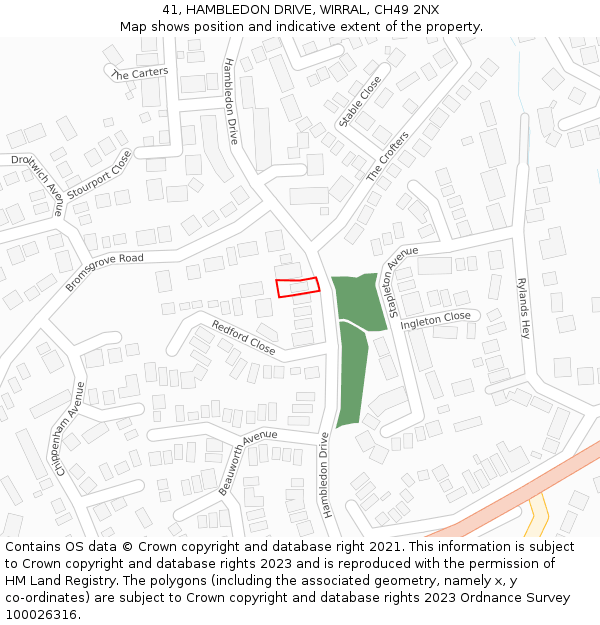 41, HAMBLEDON DRIVE, WIRRAL, CH49 2NX: Location map and indicative extent of plot