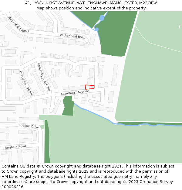 41, LAWNHURST AVENUE, WYTHENSHAWE, MANCHESTER, M23 9RW: Location map and indicative extent of plot