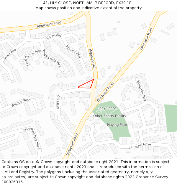 41, LILY CLOSE, NORTHAM, BIDEFORD, EX39 1EH: Location map and indicative extent of plot