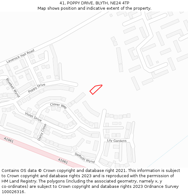 41, POPPY DRIVE, BLYTH, NE24 4TP: Location map and indicative extent of plot