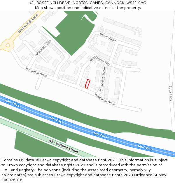 41, ROSEFINCH DRIVE, NORTON CANES, CANNOCK, WS11 9AG: Location map and indicative extent of plot