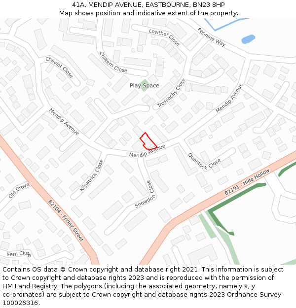 41A, MENDIP AVENUE, EASTBOURNE, BN23 8HP: Location map and indicative extent of plot