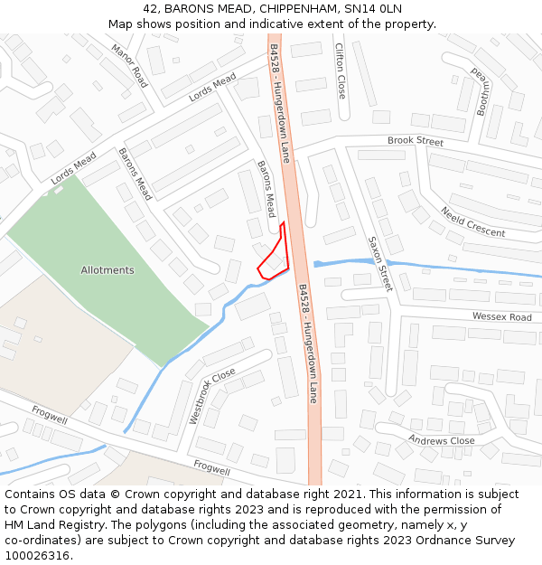 42, BARONS MEAD, CHIPPENHAM, SN14 0LN: Location map and indicative extent of plot