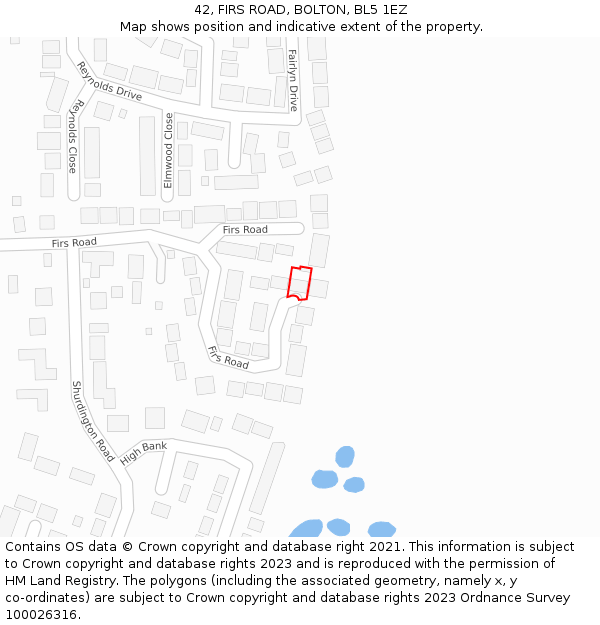 42, FIRS ROAD, BOLTON, BL5 1EZ: Location map and indicative extent of plot