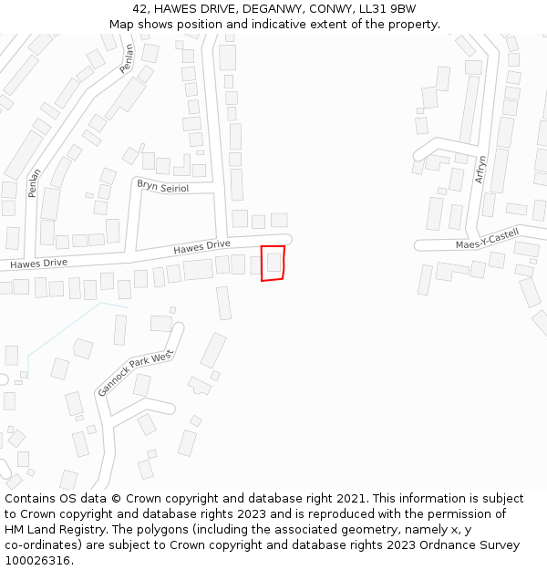 42, HAWES DRIVE, DEGANWY, CONWY, LL31 9BW: Location map and indicative extent of plot