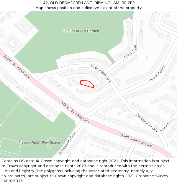 42, OLD BROMFORD LANE, BIRMINGHAM, B8 2RP: Location map and indicative extent of plot