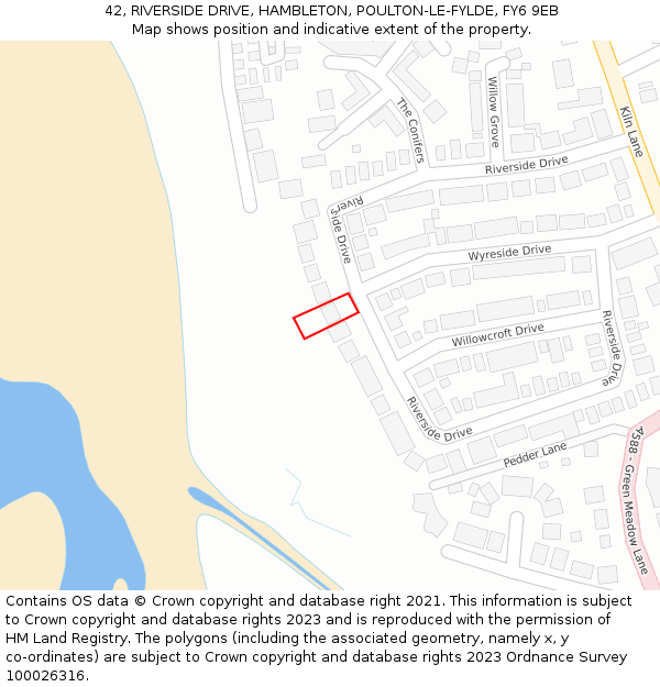 42, RIVERSIDE DRIVE, HAMBLETON, POULTON-LE-FYLDE, FY6 9EB: Location map and indicative extent of plot